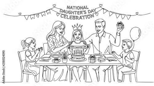 Happy Daughter's Day Celebration: Family Gathering, Cake, Gifts, Banner, Balloons