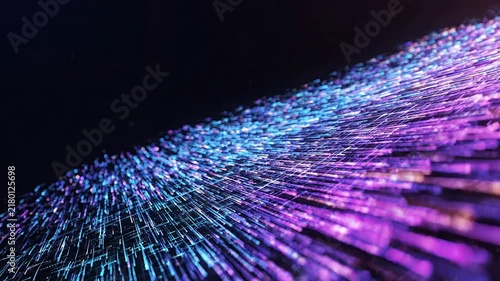 Glow Digital Particles Moving Through Data Network Background