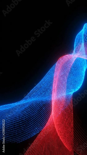 Red and Blue Flowing Particle Waves on Black Background