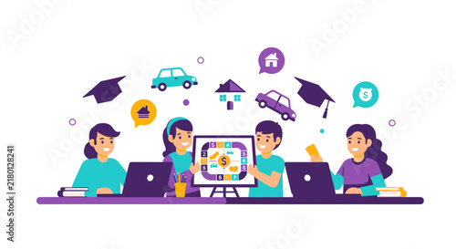 Financial Literacy and Personal Budgeting Education Illustration for Students