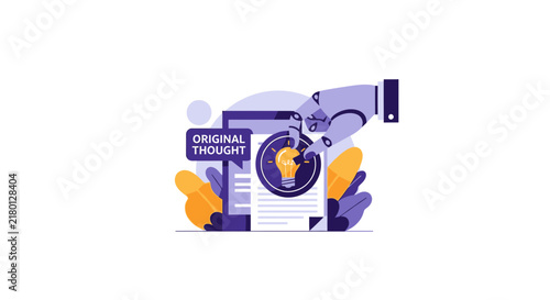 Artificial Intelligence Robotic Hand Generating Original Thoughts and Ideas, Innovation Concept Vector