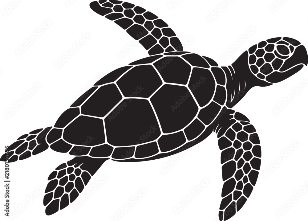 Fototapeta premium Sea Turtle Silhouette Black Vector Icon Isolated on White Background