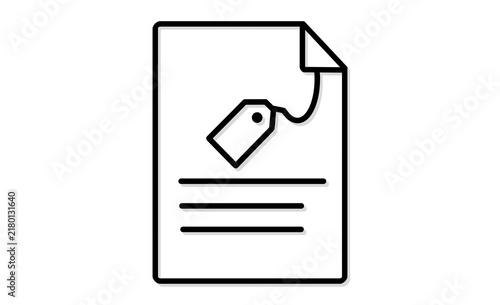     見積作成・価格確認をイメージした書類とプライスタグの線画素材