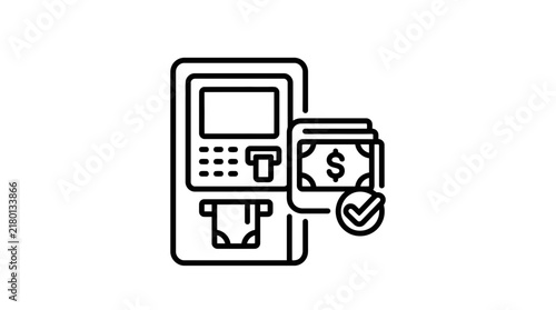 ATM machine dispensing money with checkmark icon