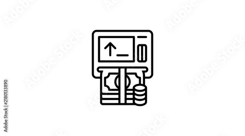 ATM Machine with Cash and Coins Icon, Isolated Transparent Background