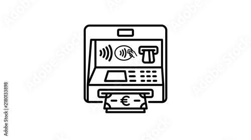ATM machine with contactless payment and cash withdrawal icon