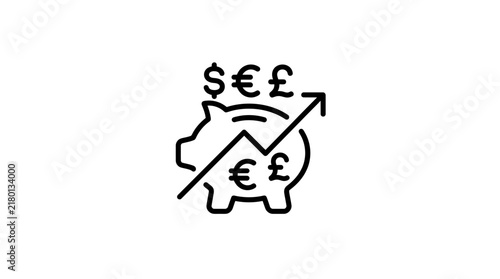 Piggy bank with currency symbols and growth graph, isolated on transparent background