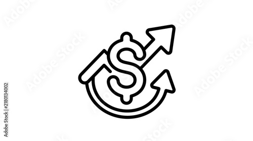 Dollar sign with upward arrow icon, isolated on transparent background