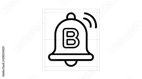 Bell Icon with Letter B, Notification Alert, Isolated on Transparent Background