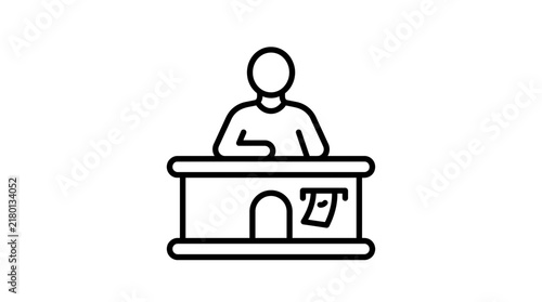 Cashier counter icon with person and money slot isolated on transparent background