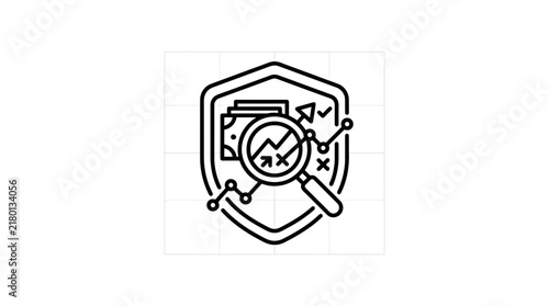 Business Strategy Analysis Security Shield Magnifying Glass Icon