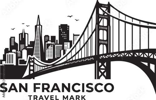 San Francisco skyline with Golden Gate Bridge travel illustration Vector