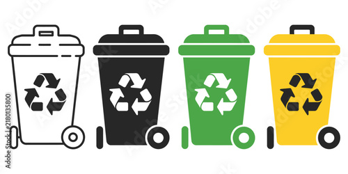 Foto Recycle bin with wheel icon representing waste management, garbage sorting, envi