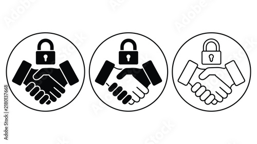 Bild auf Leinwand Secure agreement icon featuring handshake and padlock symbols representing confi