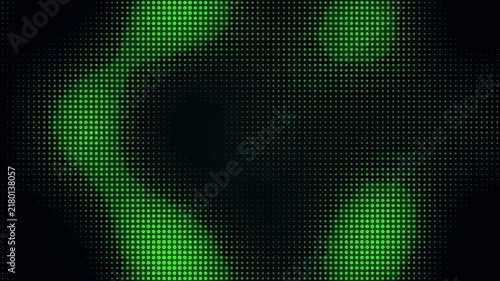 Abstract digital pattern with glowing green pixelated shapes on dark background