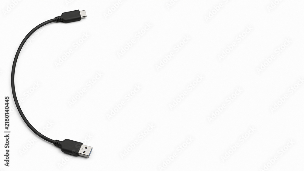 Obraz premium Black USB-A to USB-C Cable with Wide Copy Space