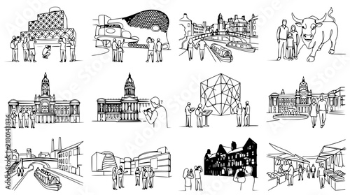 Architectural Sketches: City Buildings, People, Transport, Markets, Bull