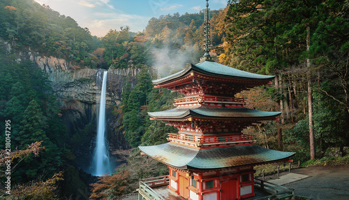 Plakat 那智の滝と三重塔、熊野の霊験あらたかな絶景 生成AI