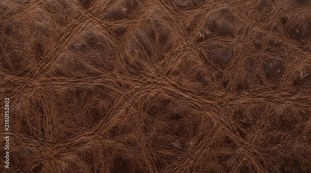 Obraz premium Brown leather texture with intricate stitched pattern close up