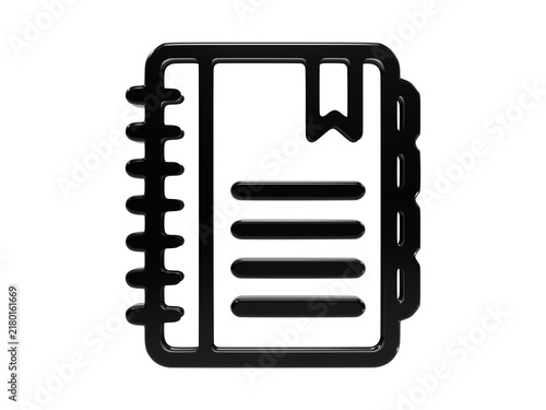 Foto Glossy black spiral notebook icon represents education planning and diary keeping