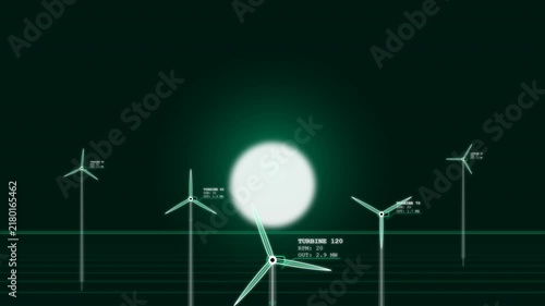 Clean White & Green Premium Wind Turbine Wireframe Background - 4K Seamless Loop