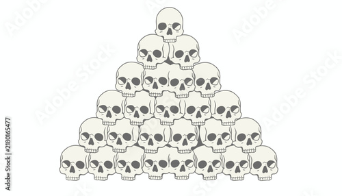 Massive pyramid structure composed of many stacked human skulls creates an eerie and dark aesthetic perfect for horror or gothic themed graphic designs.
