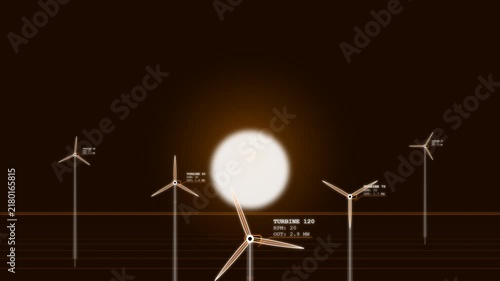 Sunset Orange Premium Wind Turbine Wireframe Background - 4K Seamless Loop