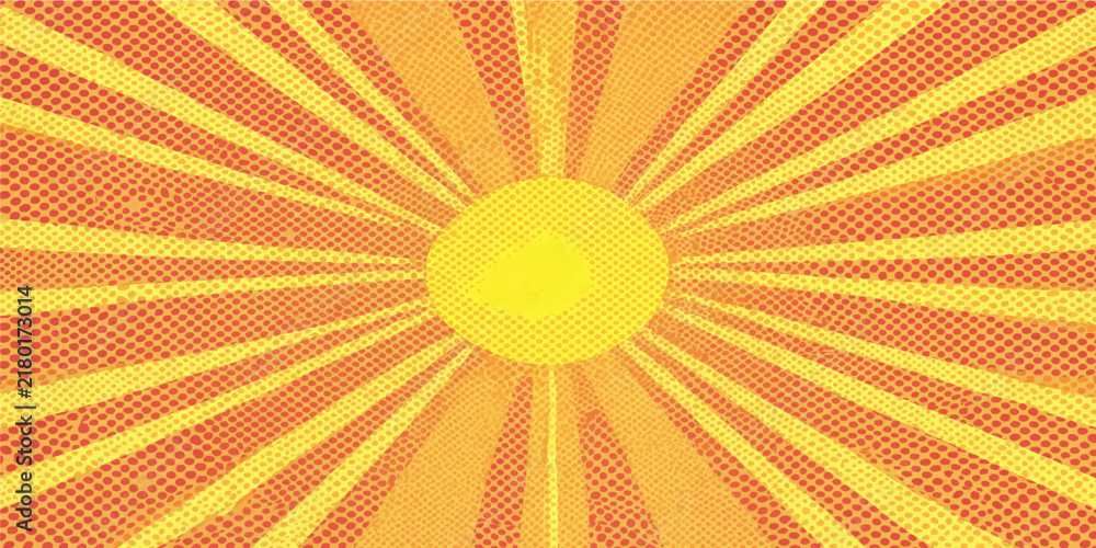 Fototapeta premium retro orange sunburst burst background vector with yellow sun rays starburst pop art halftone effect design