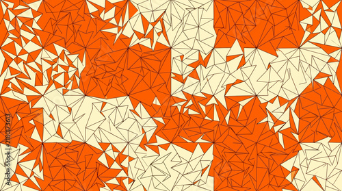 Abstract geometric pattern featuring vibrant orange and cream triangular tile mosaic artwork composed of complex interlocking polygonal shapes creating a modern digital graphic background