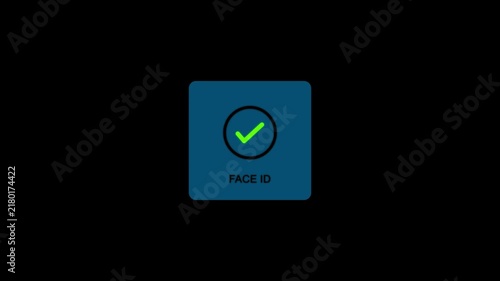Face id Unlock icon animation on alpha channel dark background. facial recognition biometric security authentication mobile phone.