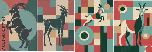 Abstract Geometric Designs Featuring Stylized Goats for the YEAR OF THE GOAT 2027 Celebration