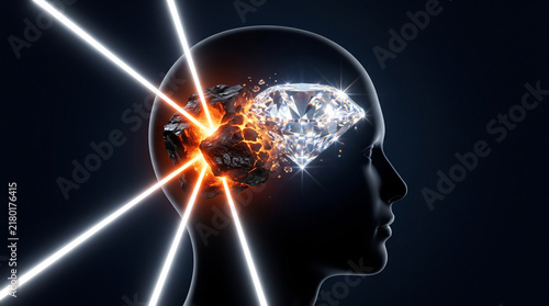 Transformation Under Stress Concept Profile Silhouette with Coal Turning into Brilliant Diamond