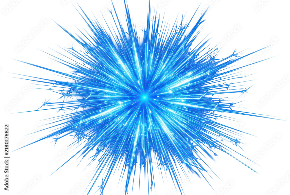 Fototapeta premium Blue crystal starburst explosion shape on black background