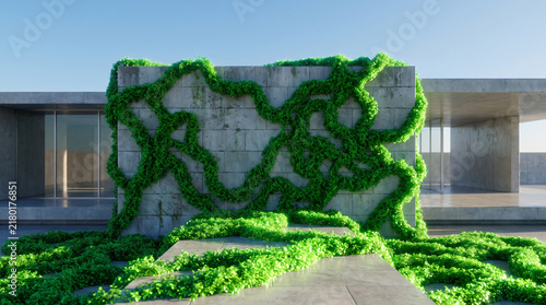 Agile Mindset Adapting to Roadblocks Concept Glowing Green Vine Growing Fluidly Over Concrete Wall