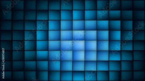 Abstract background of glowing blue squares arranged in a digital grid