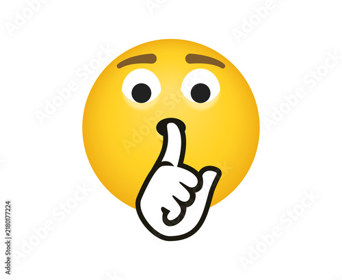 Yellow silence emoji face shushing with finger on mouth
