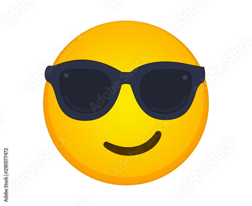 Cool smiling yellow emoji wearing dark sunglasses
