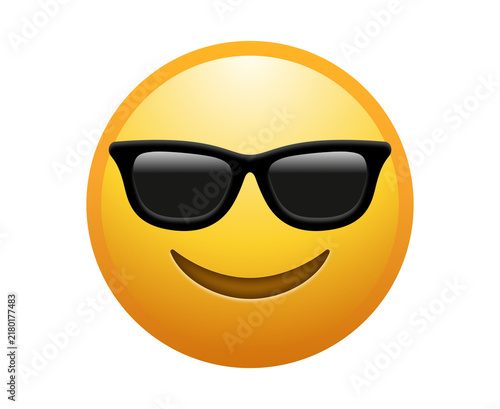 Cool smiling yellow emoji with sunglasses and grin