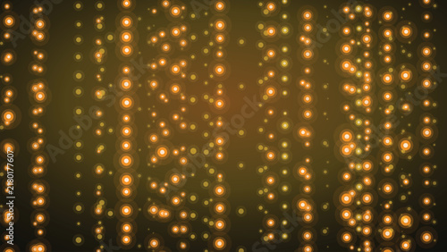 Golden bokeh lights background, vertical string lights pattern, warm glowing dots abstract texture, festive holiday decoration vector, elegant glowing circles backdrop for holiday banners