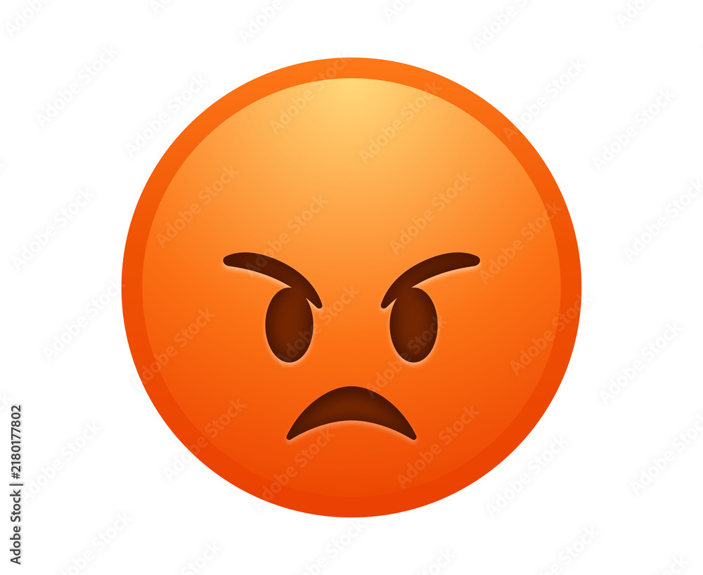 Fototapeta premium Angry red emoji face with furrowed brows and frowning mouth 