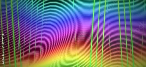 Abstract background with colorful wavy lines and vertical green elements