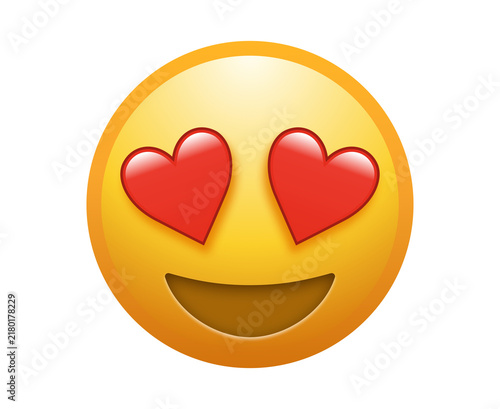 Foto Yellow emoji face with red heart eyes and happy smile
