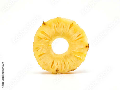 Fresh Ripe Pineapple and Juicy Slice Isolated on White Background, Tropical Sweet Fruit with Green Leaves for Healthy Food, Diet, Dessert, and Natural Nutrition Concepts