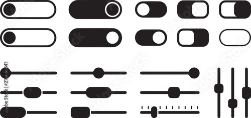 Obraz na plátně Toggle switches and slider bars of various designs are presented as a collection of user interface icons
