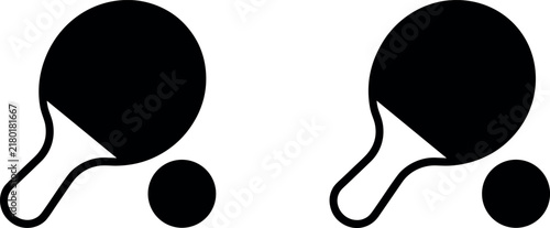 Table Tennis Racket and Ball Icon Set Vector Illustration in Minimalist Black Silhouette Style