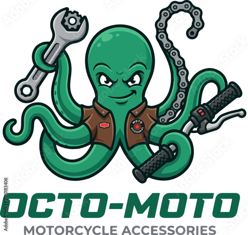 Octo-Moto: Octo-Moto Aquatic Custom Motorcycle Logo