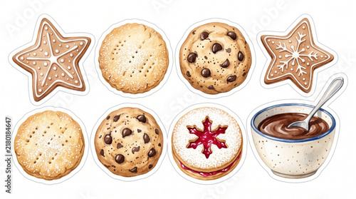 Delicious Winter Cookies and Rich Chocolate Sauce Illustration Festive Holiday Dessert Vector Graphic for Seasonal Celebrations