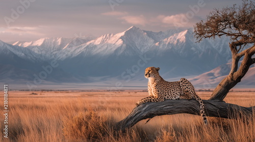 a cheetah resting in the sunset wildlife