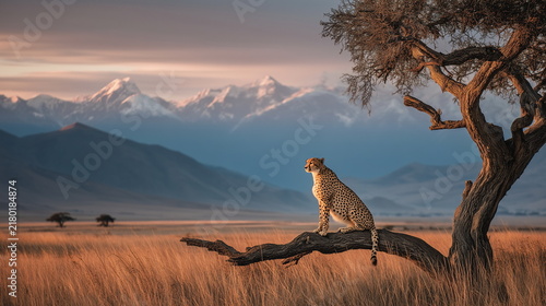 a cheetah relaxing in the sunset wildlife