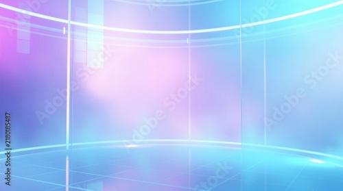 Virtual studio stage with glowing grid light